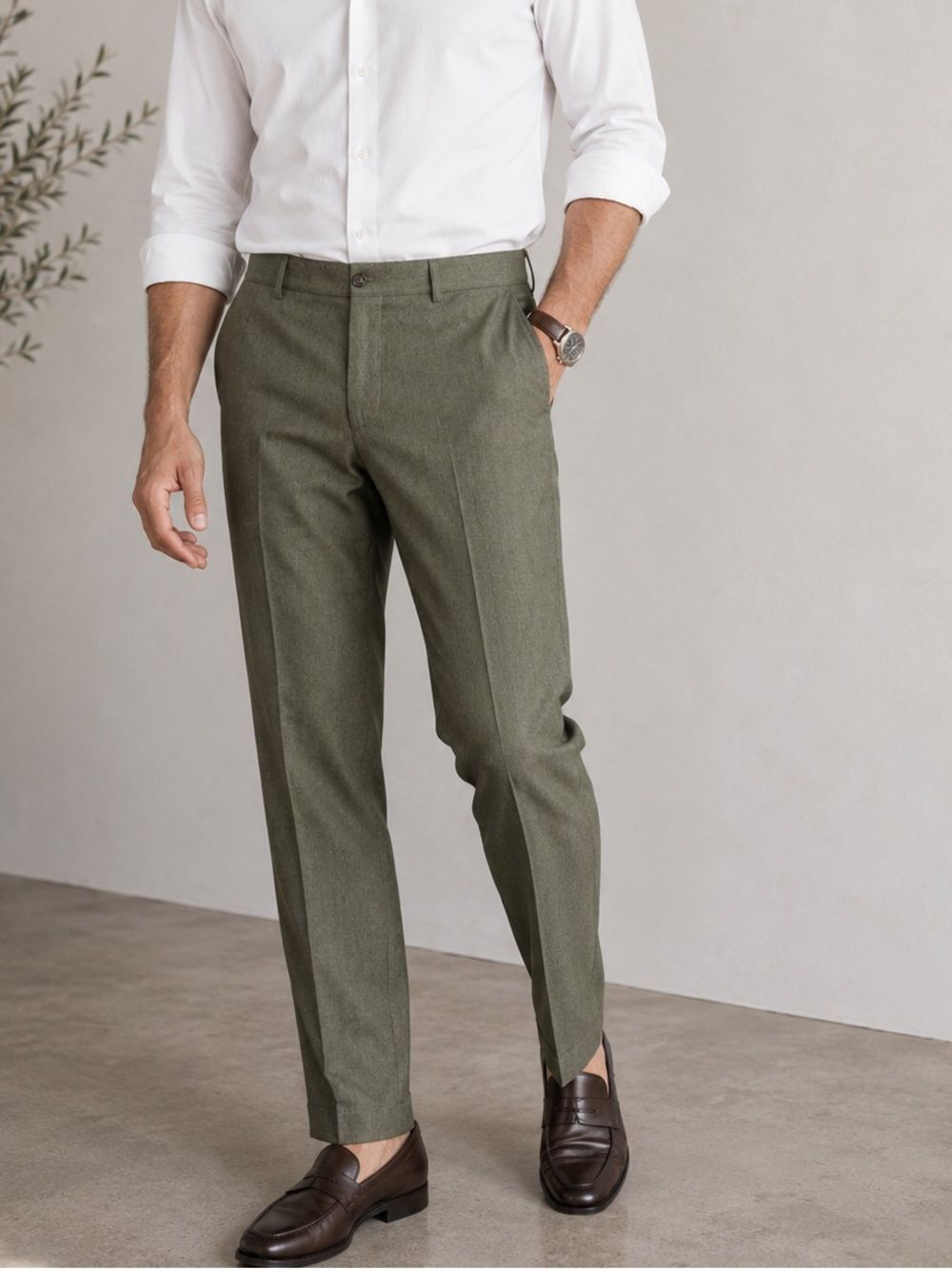 Isaia Comfort Project Olive Cotton Stretch Dress Pants Italy 48 R Mens